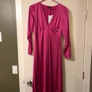 Satin V neck dress